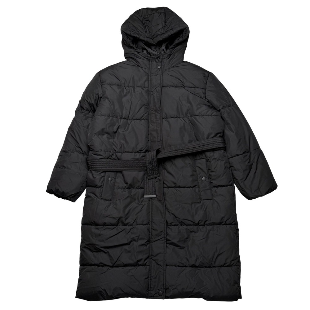 New Look Black Puffer Coat Midi Hooded Belted Quilted Gorpcore Outerwear 6P